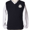 gebreide debardeur v hals in donkerblauw met logo van de school sint antonius antwerpen